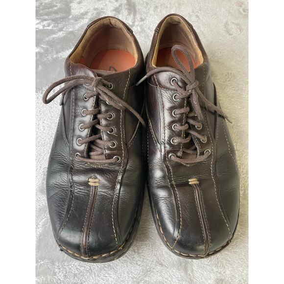Clarks Mens Oxfords Sz 10 Brown Genuine Leather Lace Retro Contrast Stitching - Picture 1 of 8